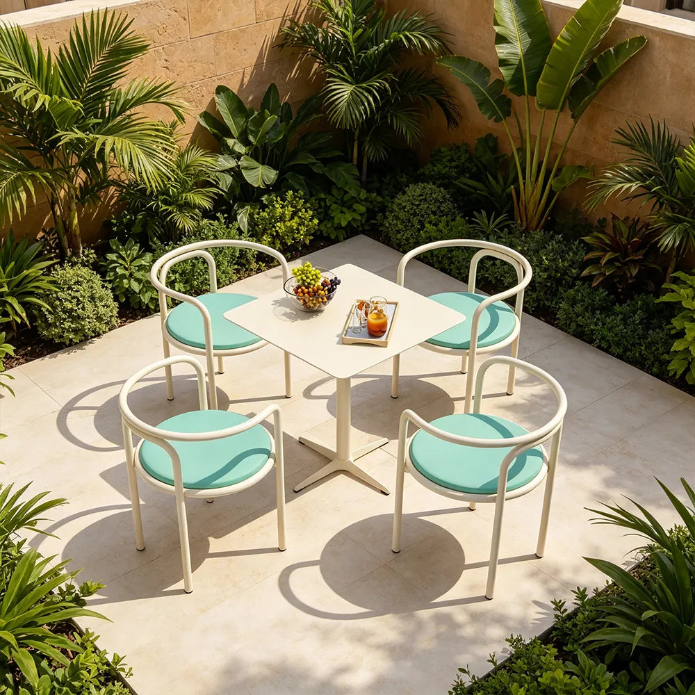 SOLARA Outdoor Bistro Set 1 Table 4 Chairs Deep Seating High Rebound Cushions for Garden Patio and Restaurant