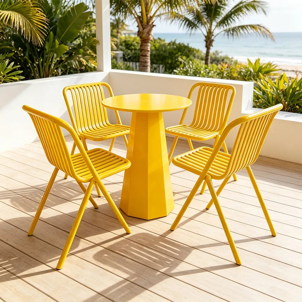 SOLARA Outdoor Bistro Set Commercial Grade Steel Frame Vintage Metal Style for Cafe Courtyard Patio and Hotel - Yellow
