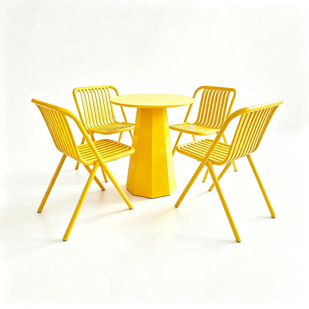 SOLARA Outdoor Bistro Set Commercial Grade Steel Frame Vintage Metal Style for Cafe Courtyard Patio and Hotel - Yellow