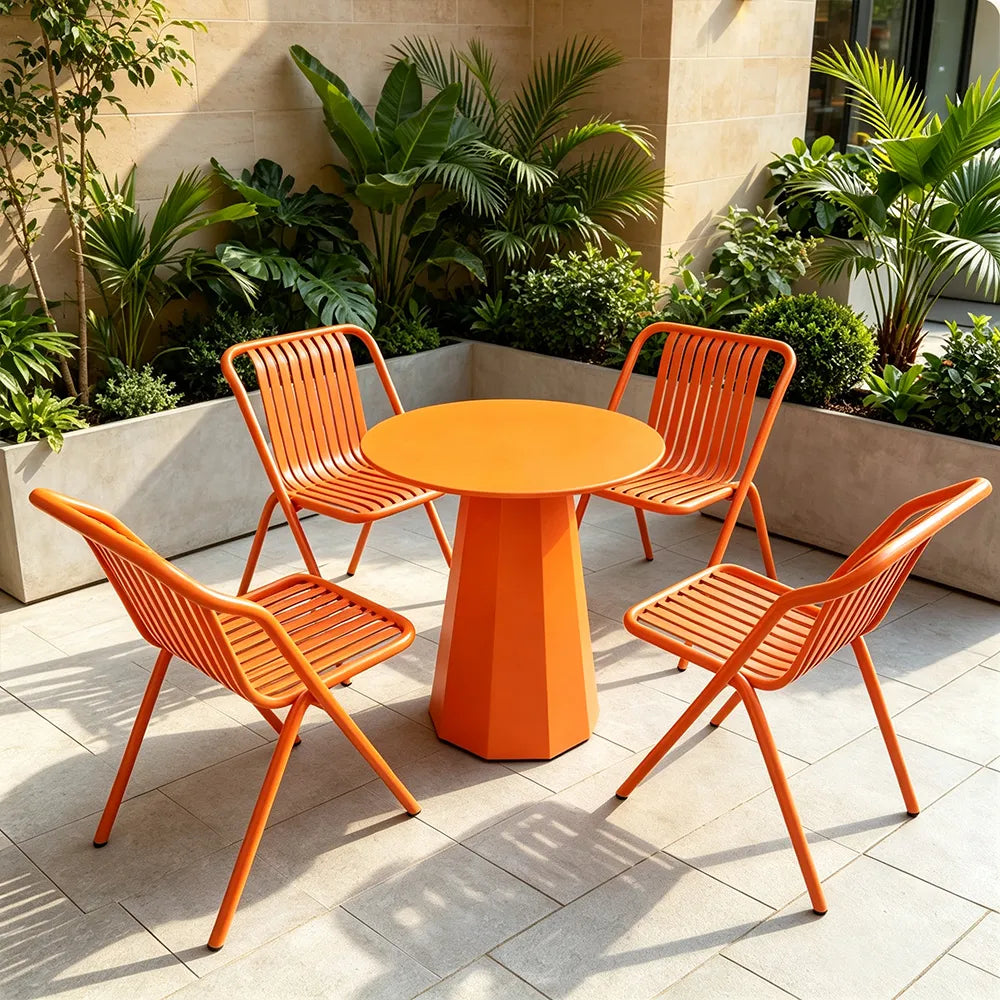 SOLARA Outdoor Bistro Set Commercial Grade Steel Frame Vintage Metal Style for Cafe Courtyard Patio and Hotel - Orange