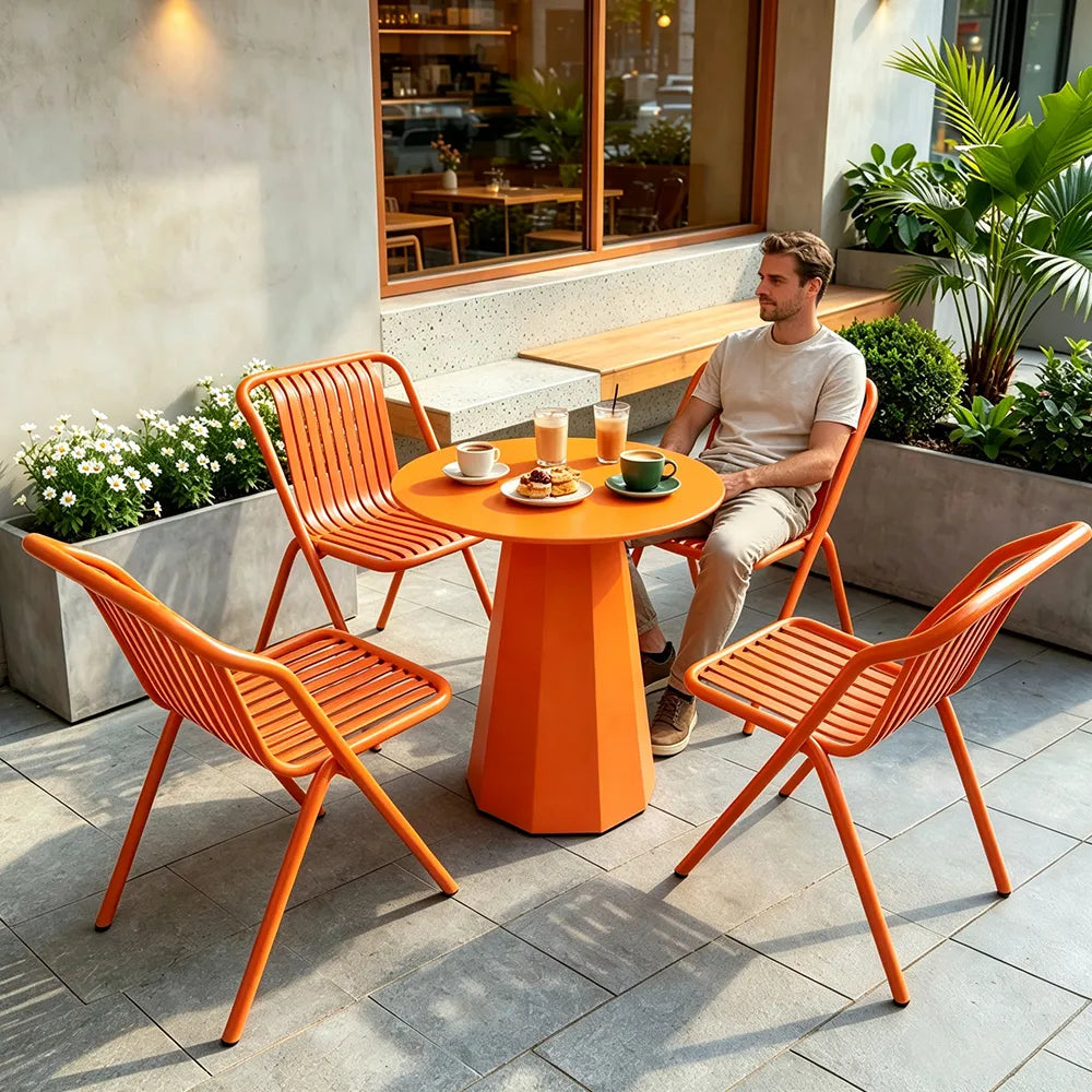 SOLARA Outdoor Bistro Set Commercial Grade Steel Frame Vintage Metal Style for Cafe Courtyard Patio and Hotel - Orange