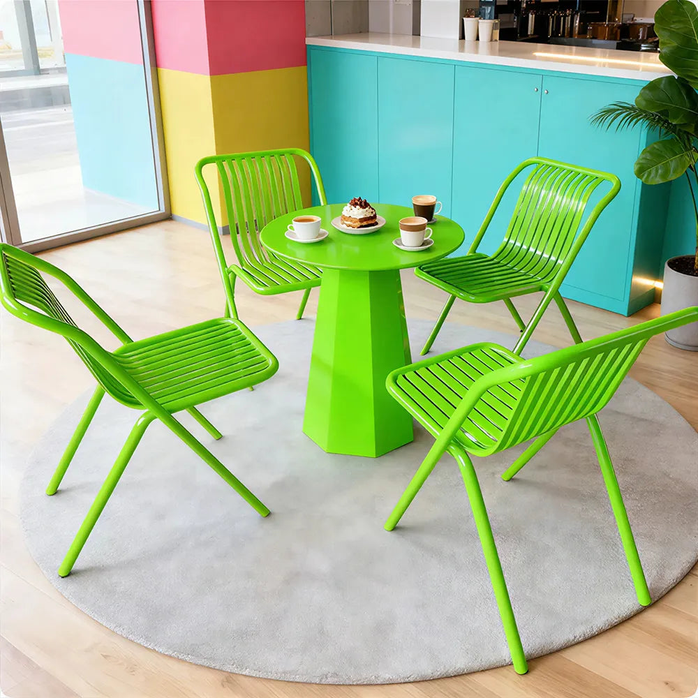 SOLARA Outdoor Bistro Set Commercial Grade Steel Frame Vintage Metal Style for Cafe Courtyard Patio and Hotel - Green