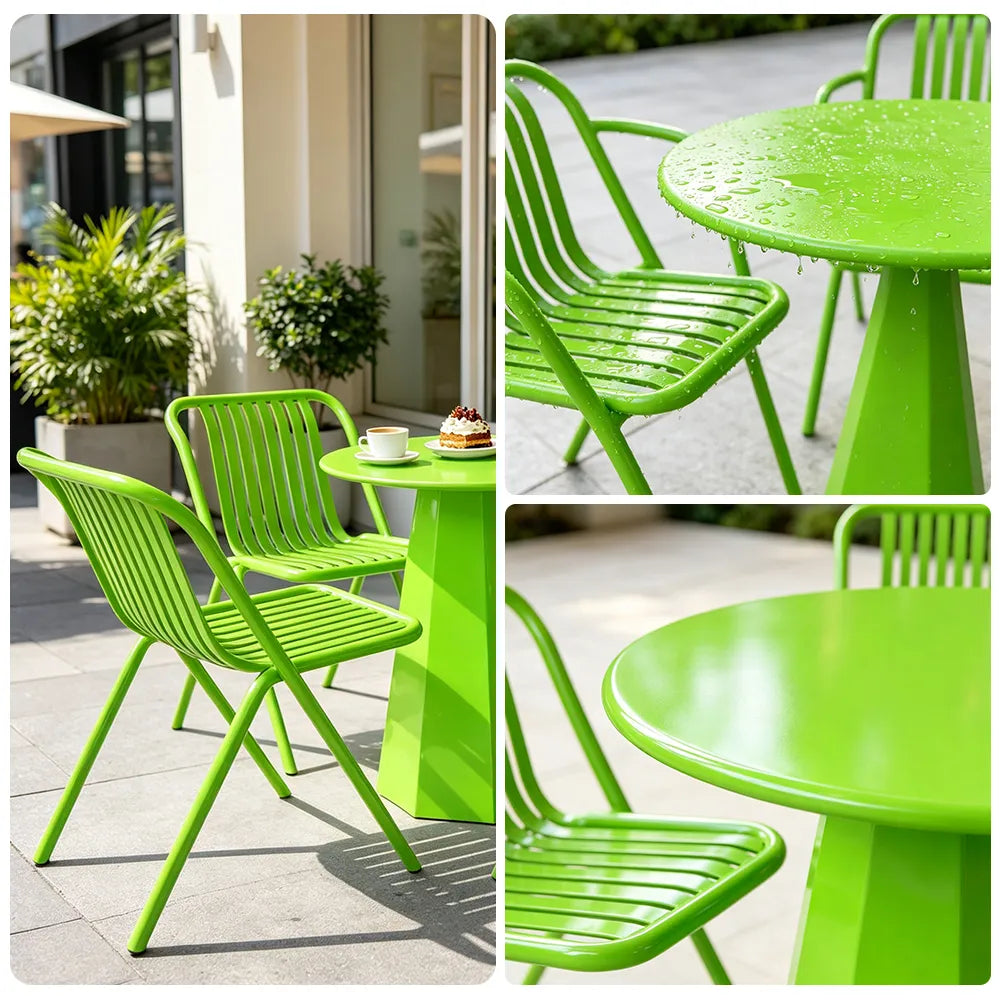 SOLARA Outdoor Bistro Set Commercial Grade Steel Frame Vintage Metal Style for Cafe Courtyard Patio and Hotel - Green