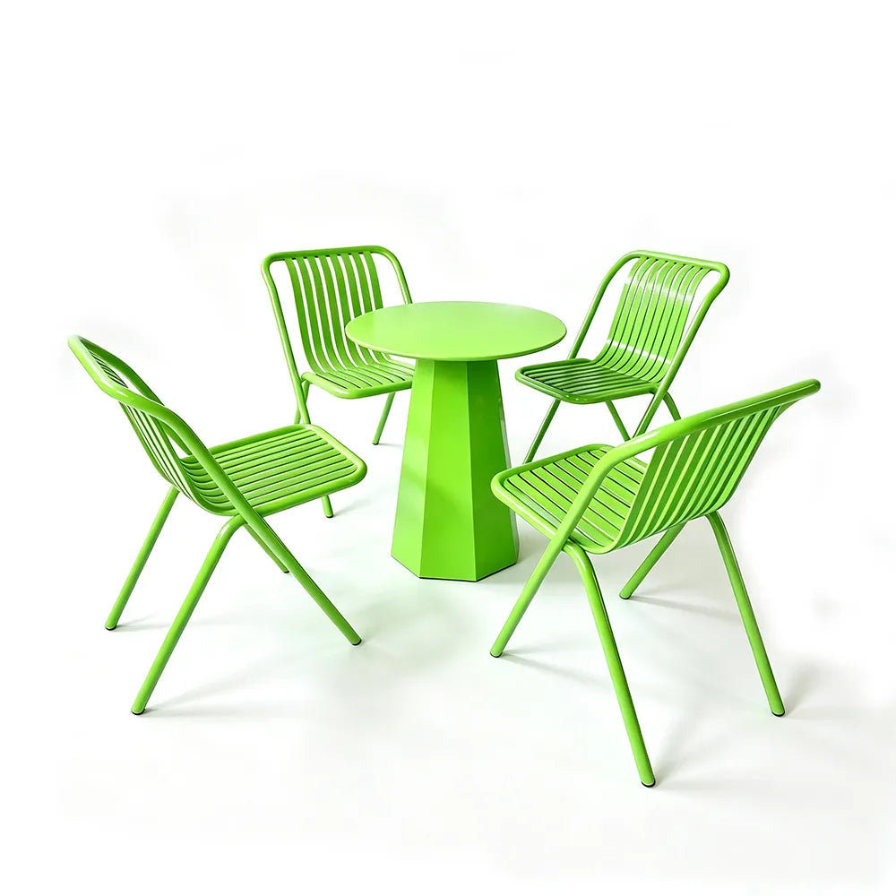 SOLARA Outdoor Bistro Set Commercial Grade Steel Frame Vintage Metal Style for Cafe Courtyard Patio and Hotel - Green