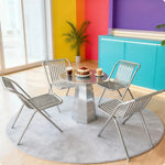 SOLARA Outdoor Bistro Set Commercial Grade Steel Frame Vintage Metal Style for Cafe Courtyard Patio and Hotel - Silver