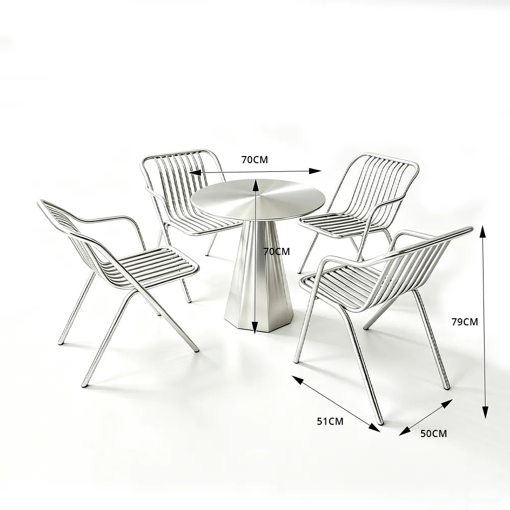 SOLARA Outdoor Bistro Set Commercial Grade Steel Frame Vintage Metal Style for Cafe Courtyard Patio and Hotel - Silver