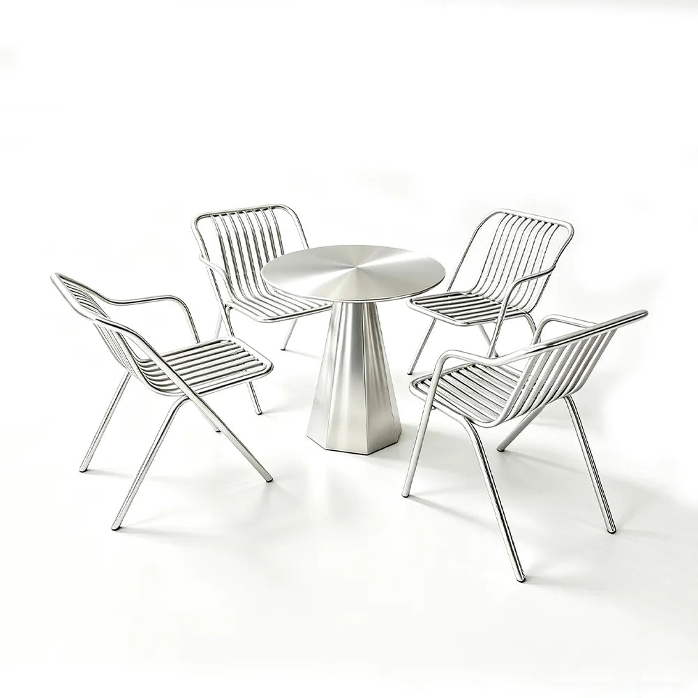 SOLARA Outdoor Bistro Set Commercial Grade Steel Frame Vintage Metal Style for Cafe Courtyard Patio and Hotel - Silver