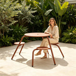 SOLARA Integrated Outdoor Table Bench Set L Shaped Iron Frame Weather Resistant for Park Patio Courtyard and Public Space