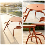 SOLARA Integrated Outdoor Table Bench Set L Shaped Iron Frame Weather Resistant for Park Patio Courtyard and Public Space