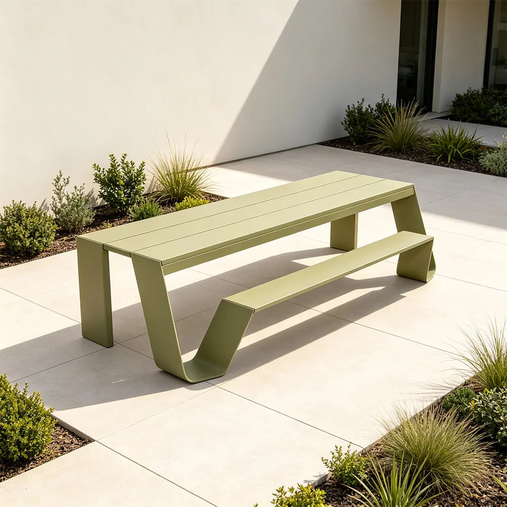 SOLARA Outdoor Bench Table Set - 2.0m Galvanised Steel Frame Weather Resistant Design for Garden Patio Park Leisure Spaces - Green