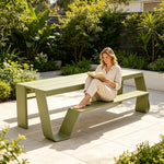 SOLARA Outdoor Bench Table Set - 2.0m Galvanised Steel Frame Weather Resistant Design for Garden Patio Park Leisure Spaces - Green