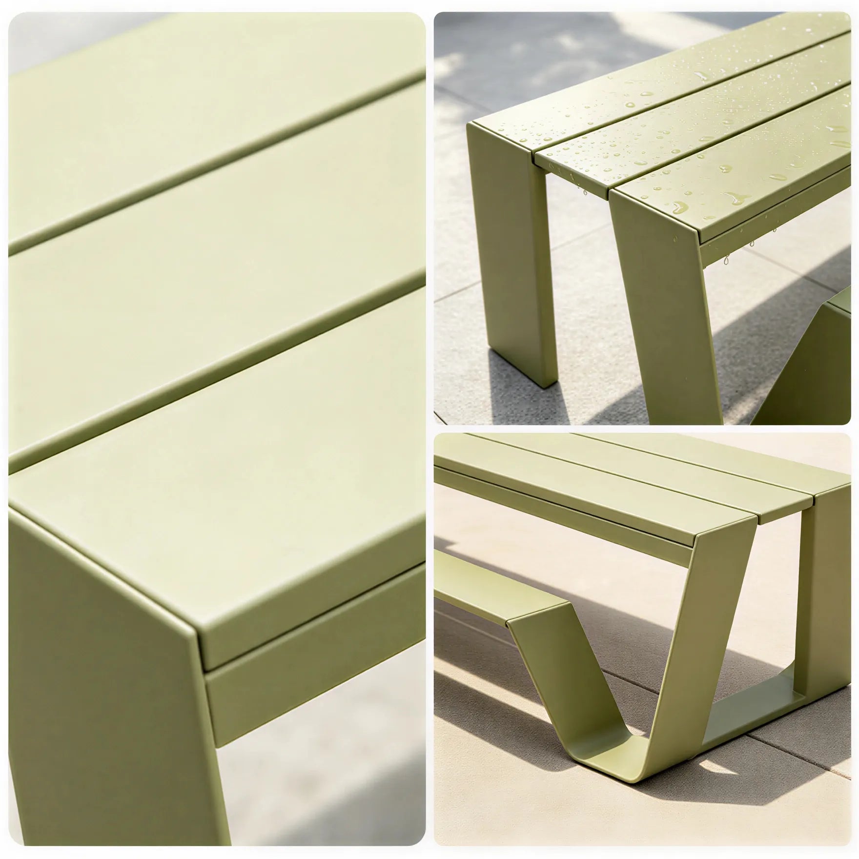 SOLARA Outdoor Bench Table Set - 2.0m Galvanised Steel Frame Weather Resistant Design for Garden Patio Park Leisure Spaces - Green