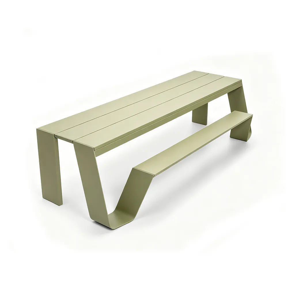 SOLARA Outdoor Bench Table Set - 2.0m Galvanised Steel Frame Weather Resistant Design for Garden Patio Park Leisure Spaces - Green