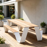 SOLARA Outdoor Picnic Table Set - 2.0m Teak Wood Top Stainless Steel Frame Double Bench Design for Garden Patio Park Leisure Spaces - Natural