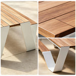 SOLARA Outdoor Picnic Table Set - 2.0m Teak Wood Top Stainless Steel Frame Double Bench Design for Garden Patio Park Leisure Spaces - Natural