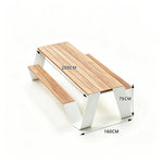 SOLARA Outdoor Picnic Table Set - 2.0m Teak Wood Top Stainless Steel Frame Double Bench Design for Garden Patio Park Leisure Spaces - Natural