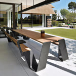 SOLARA Outdoor Dining Table Set - 2.0m Teak Wood Top Stainless Steel Frame Single Backrest Bench Design for Garden Patio Leisure Spaces - Natural