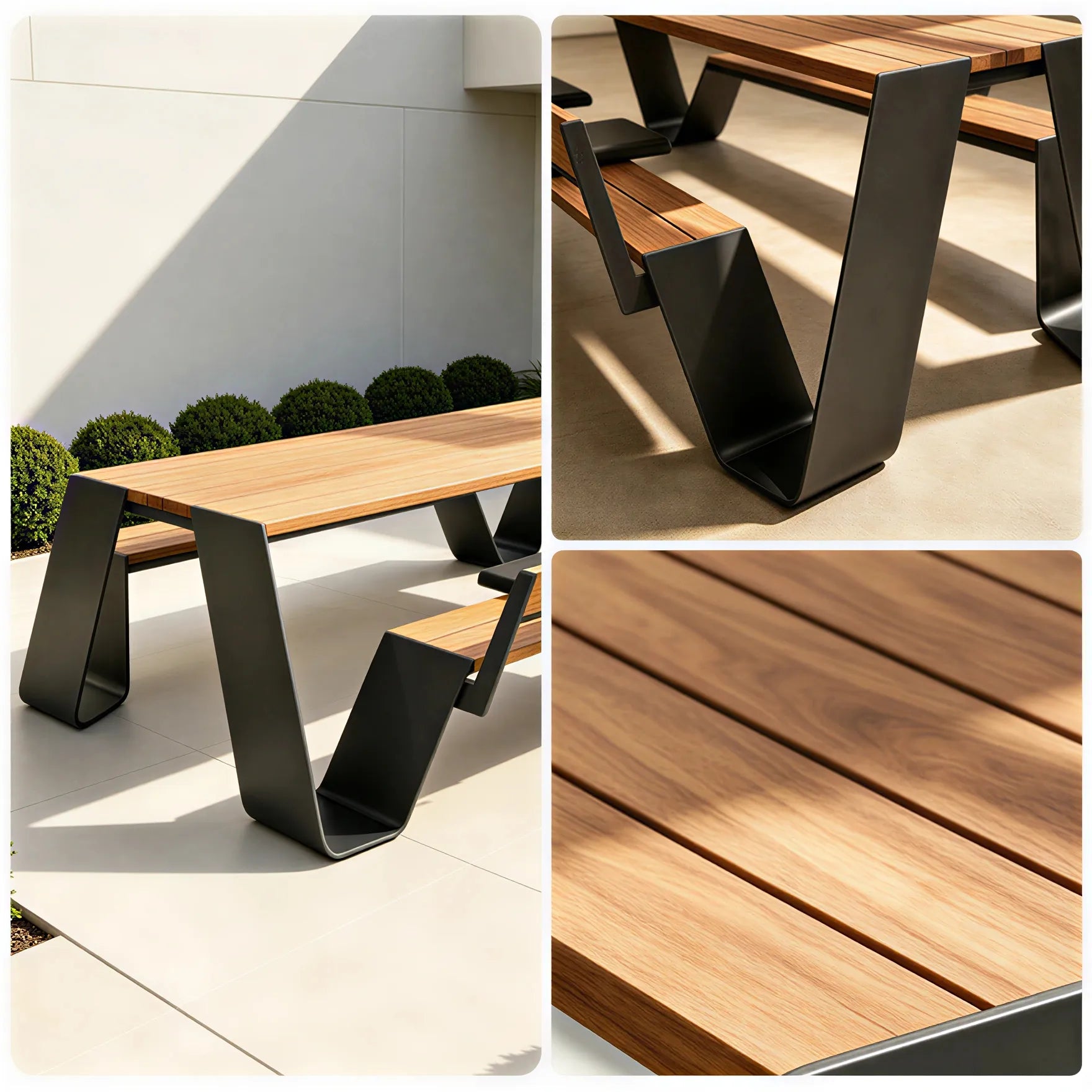 SOLARA Outdoor Dining Table Set - 2.0m Teak Wood Top Stainless Steel Frame Single Backrest Bench Design for Garden Patio Leisure Spaces - Natural