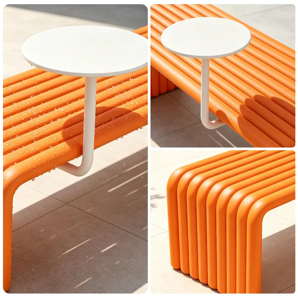 SOLARA Outdoor Bench with Side Table - Modern Design Commercial Seating for Gym Park Cafe Garden Leisure Spaces - Orange & White