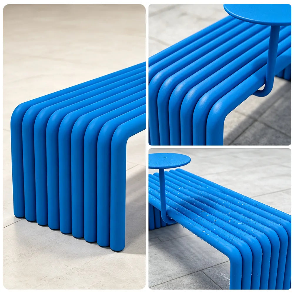 SOLARA Outdoor Bench with Side Table - Modern Design Commercial Seating for Gym Park Cafe Garden Leisure Spaces - Blue