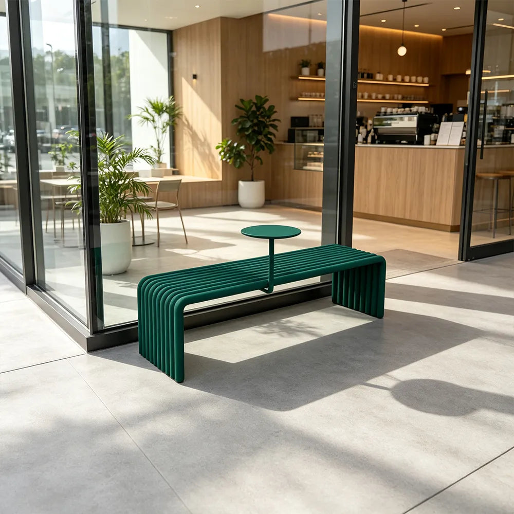 SOLARA Outdoor Bench with Side Table - Modern Design Commercial Seating for Gym Park Cafe Garden Leisure Spaces - Green