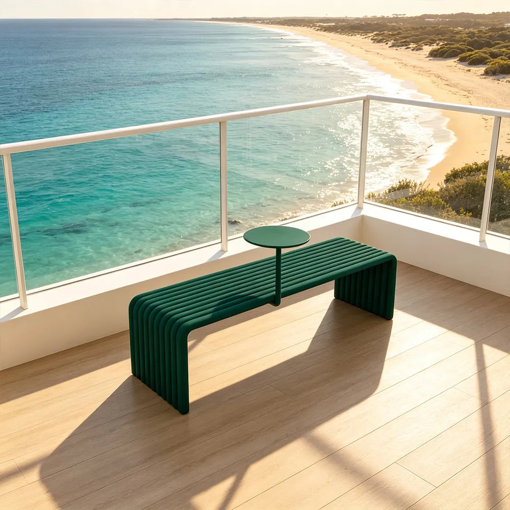 SOLARA Outdoor Bench with Side Table - Modern Design Commercial Seating for Gym Park Cafe Garden Leisure Spaces - Green