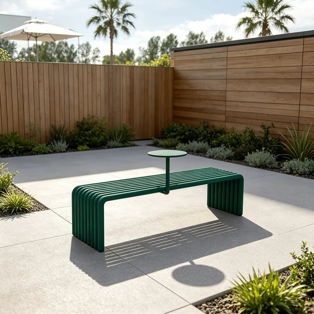 SOLARA Outdoor Bench with Side Table - Modern Design Commercial Seating for Gym Park Cafe Garden Leisure Spaces - Green