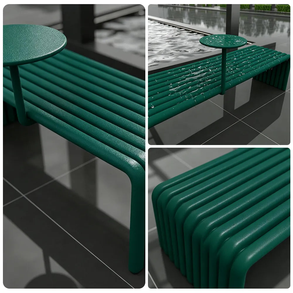 SOLARA Outdoor Bench with Side Table - Modern Design Commercial Seating for Gym Park Cafe Garden Leisure Spaces - Green