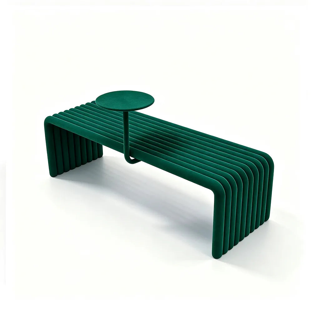 SOLARA Outdoor Bench with Side Table - Modern Design Commercial Seating for Gym Park Cafe Garden Leisure Spaces - Green