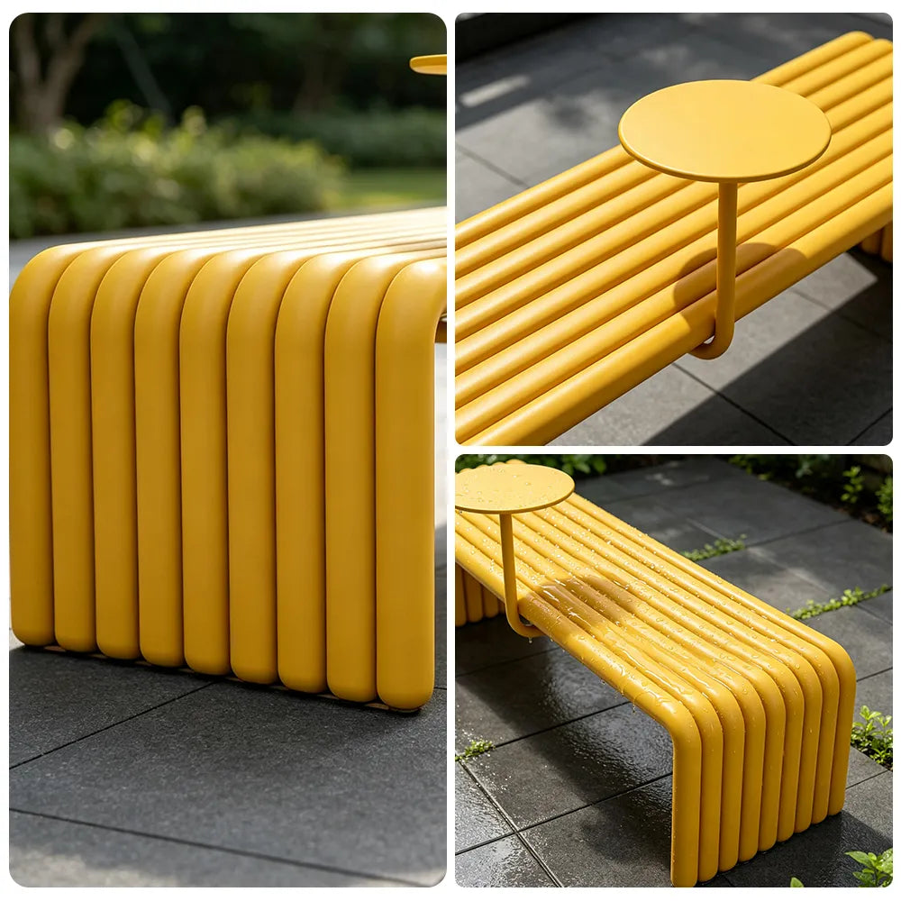SOLARA Outdoor Bench with Side Table - Modern Design Commercial Seating for Gym Park Cafe Garden Leisure Spaces - Yellow