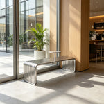 SOLARA Outdoor Bench with Side Table - Modern Design Commercial Seating for Gym Park Cafe Garden Leisure Spaces - Stainless Steel