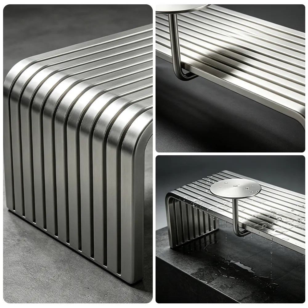 SOLARA Outdoor Bench with Side Table - Modern Design Commercial Seating for Gym Park Cafe Garden Leisure Spaces - Stainless Steel