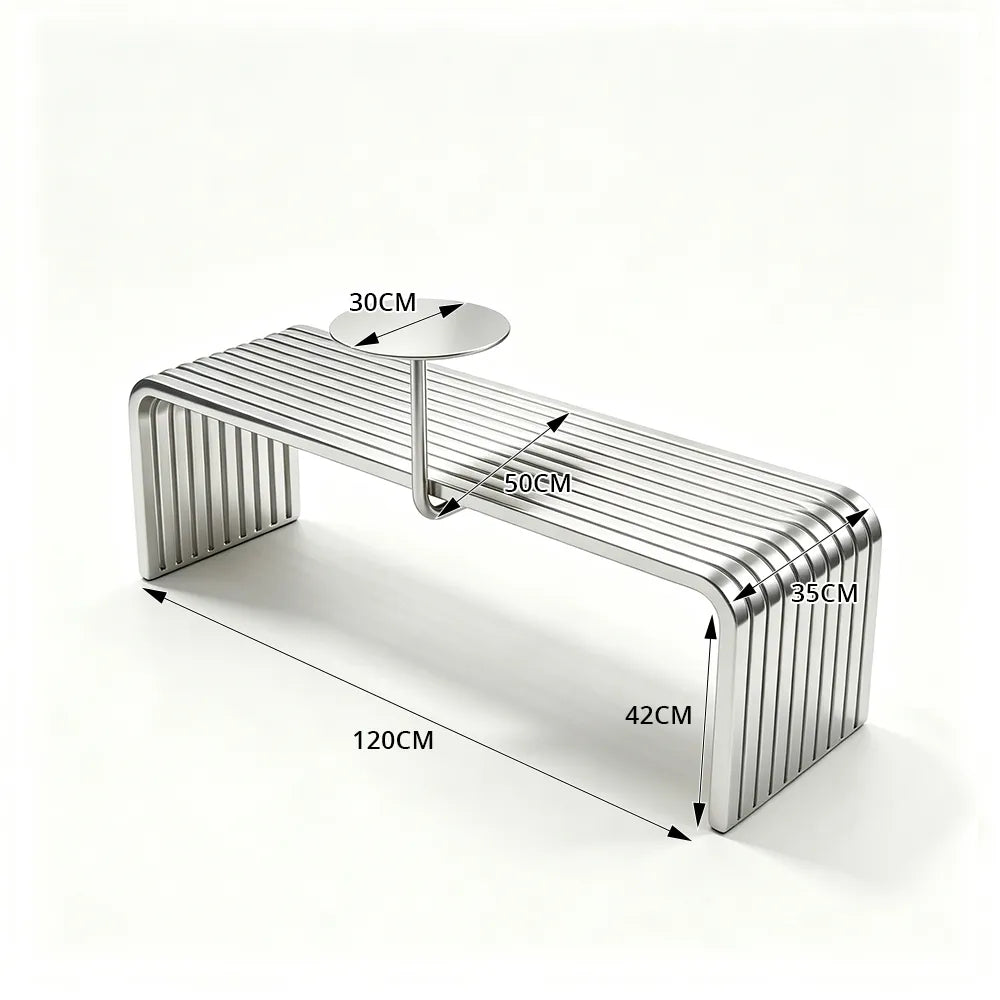 SOLARA Outdoor Bench with Side Table - Modern Design Commercial Seating for Gym Park Cafe Garden Leisure Spaces - Stainless Steel