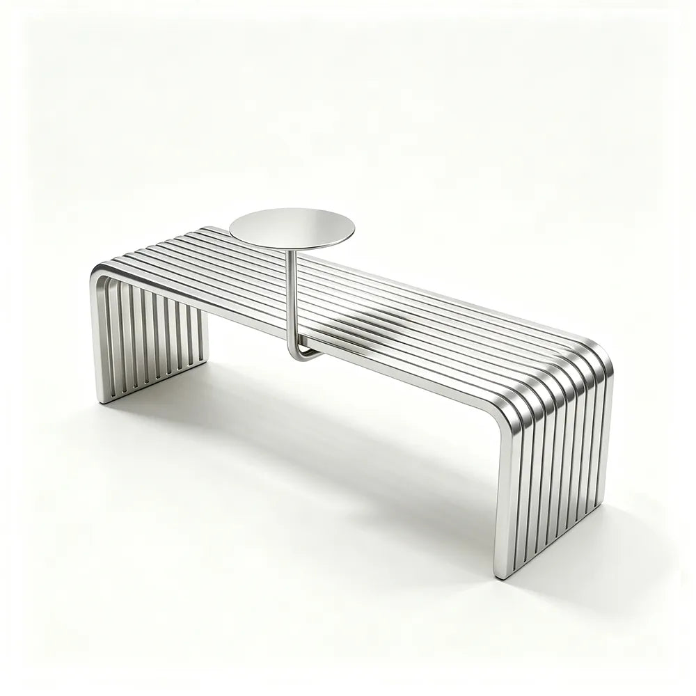 SOLARA Outdoor Bench with Side Table - Modern Design Commercial Seating for Gym Park Cafe Garden Leisure Spaces - Stainless Steel