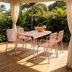 SOLARA Outdoor Dining Set - 1 Table 4 Chairs Iron Frame Weather Resistant Patio Furniture for Garden Balcony Cafe Leisure Spaces - Pink