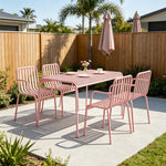 SOLARA Outdoor Dining Set - 1 Table 4 Chairs Iron Frame Weather Resistant Patio Furniture for Garden Balcony Cafe Leisure Spaces - Pink