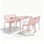 SOLARA Outdoor Dining Set - 1 Table 4 Chairs Iron Frame Weather Resistant Patio Furniture for Garden Balcony Cafe Leisure Spaces - Pink