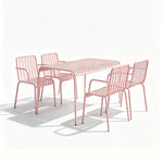 SOLARA Outdoor Dining Set - 1 Table 4 Chairs Iron Frame Weather Resistant Patio Furniture for Garden Balcony Cafe Leisure Spaces - Pink
