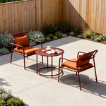 SOLARA Outdoor Bistro Set - 2 Chairs with Round Side Table Iron Frame Patio Furniture for Garden Balcony Cafe Leisure Spaces - Brown