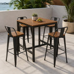 SOLARA Outdoor Bar Table Set - 70cm Square WPC Top with 4 High Chairs Metal Frame Patio Furniture for Garden Balcony Cafe Spaces - Natural