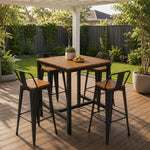 SOLARA Outdoor Bar Table Set - 70cm Square WPC Top with 4 High Chairs Metal Frame Patio Furniture for Garden Balcony Cafe Spaces - Natural