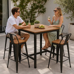 SOLARA Outdoor Bar Table Set - 70cm Square WPC Top with 4 High Chairs Metal Frame Patio Furniture for Garden Balcony Cafe Spaces - Natural