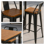 SOLARA Outdoor Bar Table Set - 70cm Square WPC Top with 4 High Chairs Metal Frame Patio Furniture for Garden Balcony Cafe Spaces - Natural