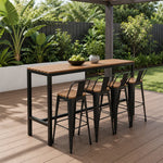 SOLARA Outdoor Bar Table Set - 200cm x 40cm WPC Top with 4 Bar Stools Metal Frame Patio Furniture for Garden Balcony Cafe Spaces - Natural