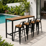 SOLARA Outdoor Bar Table Set - 200cm x 40cm WPC Top with 4 Bar Stools Metal Frame Patio Furniture for Garden Balcony Cafe Spaces - Natural