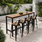 SOLARA Outdoor Bar Table Set - 200cm x 40cm WPC Top with 4 Bar Stools Metal Frame Patio Furniture for Garden Balcony Cafe Spaces - Natural