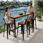 SOLARA Outdoor Bar Table Set - 200cm x 40cm WPC Top with 4 Bar Stools Metal Frame Patio Furniture for Garden Balcony Cafe Spaces - Natural