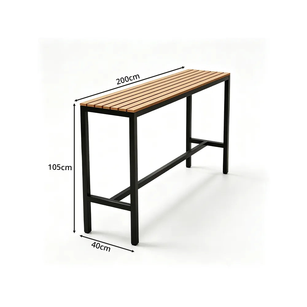 SOLARA Outdoor Bar Table Set - 200cm x 40cm WPC Top with 4 Bar Stools Metal Frame Patio Furniture for Garden Balcony Cafe Spaces - Natural
