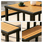 SOLARA Outdoor Dining Set - 75cm Square Table with 4 Benches WPC Surface Iron Frame Patio Furniture for Garden Cafe Leisure Spaces - Black