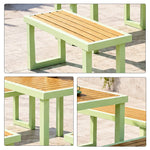 SOLARA Outdoor Dining Set - 75cm Square Table with 4 Benches WPC Surface Iron Frame Patio Furniture for Garden Cafe Leisure Spaces - Green